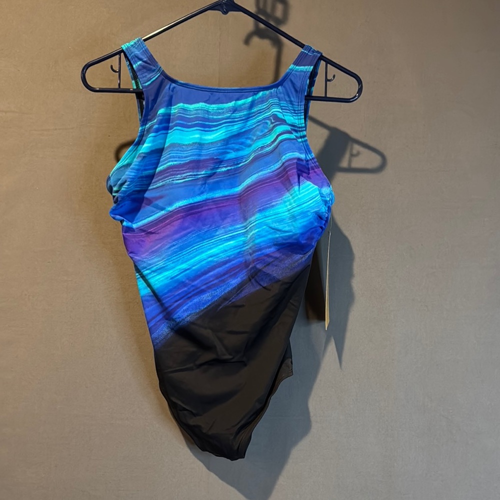 Toby Len Blue‎ and Purple Striped Swimsuit new with tags size 12